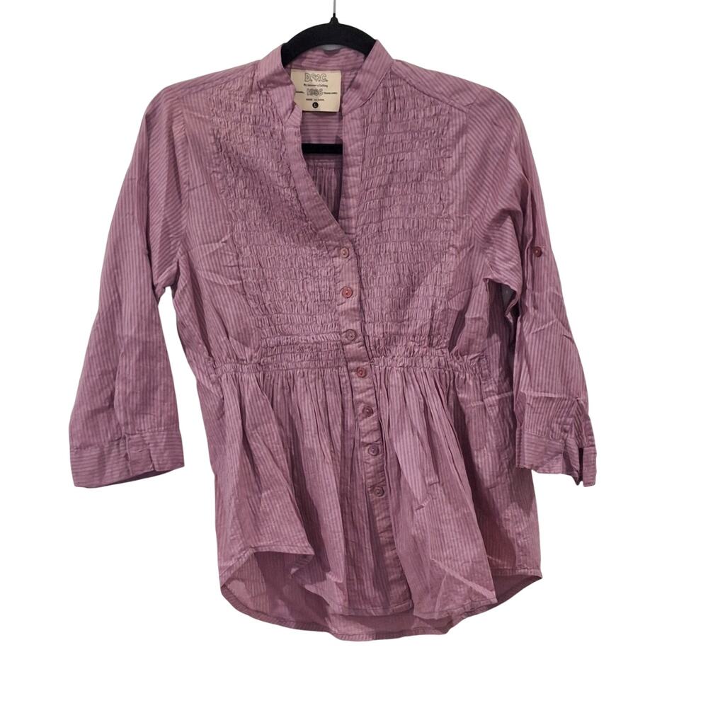 Discovery Purple Striped Button-down Smocked Blouse Size Large